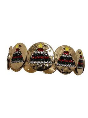 Rhinestone Christmas Tree Bracelet Gold Tone Stretch New